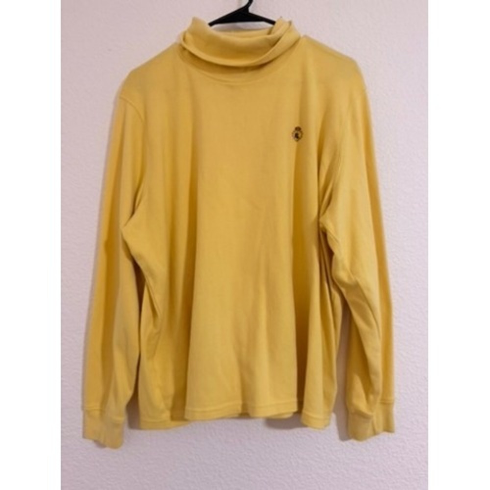 Lauren Ralph Lauren Yellow Cotton Turtleneck Crest Logo Top 2X Preppy Retro